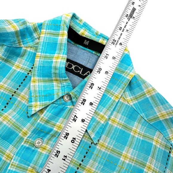 DDC Lab Button Down Shirt Mens Medium Internal Pocket Plaid Blue Mustard White - Picture 5 of 13